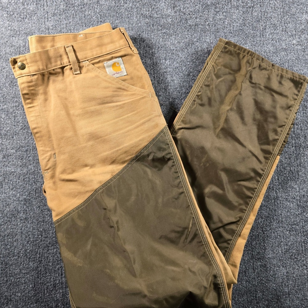 Carhartt HU255 Vintage Men Brown Duck Canvas Nylon Upland Hunting Pants 36x32